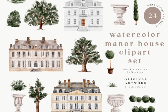 Download Watercolor Manor House Digital Clipart - Clip Collection
