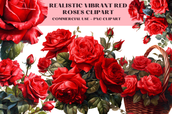 Download Realistic Vibrant Red Roses Clipart - Clip Collection