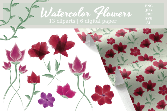 Download Watercolor Flowers - Cliparts &amp; Digital - Clip Collection