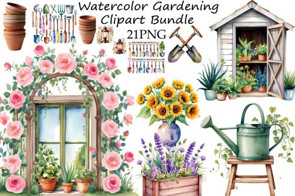Download Watercolor Gardening Clipart Bundle - Clip Collection