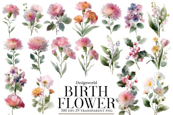 Download Watercolor Birth Flower Clipart - Clip Collection