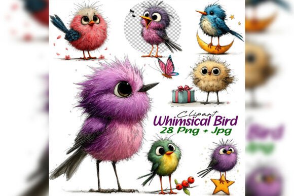 Download Whimsical Bird Clipart PNG Watercolor Se - Clip Collection