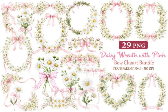 Download Daisy Wreath with Pink Bow Clipart - Clip Collection