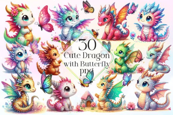 Download Cute Dragon with Butterfly Clipart - Clip Collection