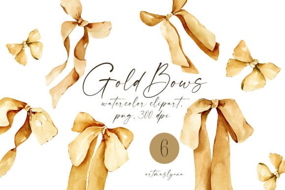 Download Watercolor Gold Bow Hand Painted Clipart - Clip Collection