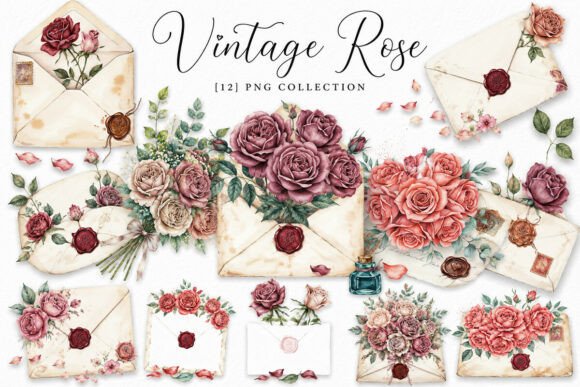 Download Vintage Rose Clipart PNG Bundle - Clip Collection