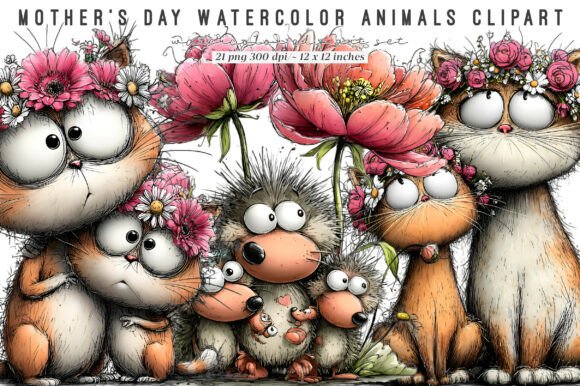 Download Mothers Day Watercolor Animals Clipart - Clip Collection