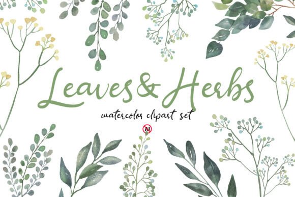 Download Watercolor Leaves &amp; Herbs Clipart Set - Clip Collection