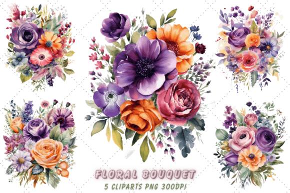 Download Watercolor Purple Floral Bouquet Clipart - Clip Collection